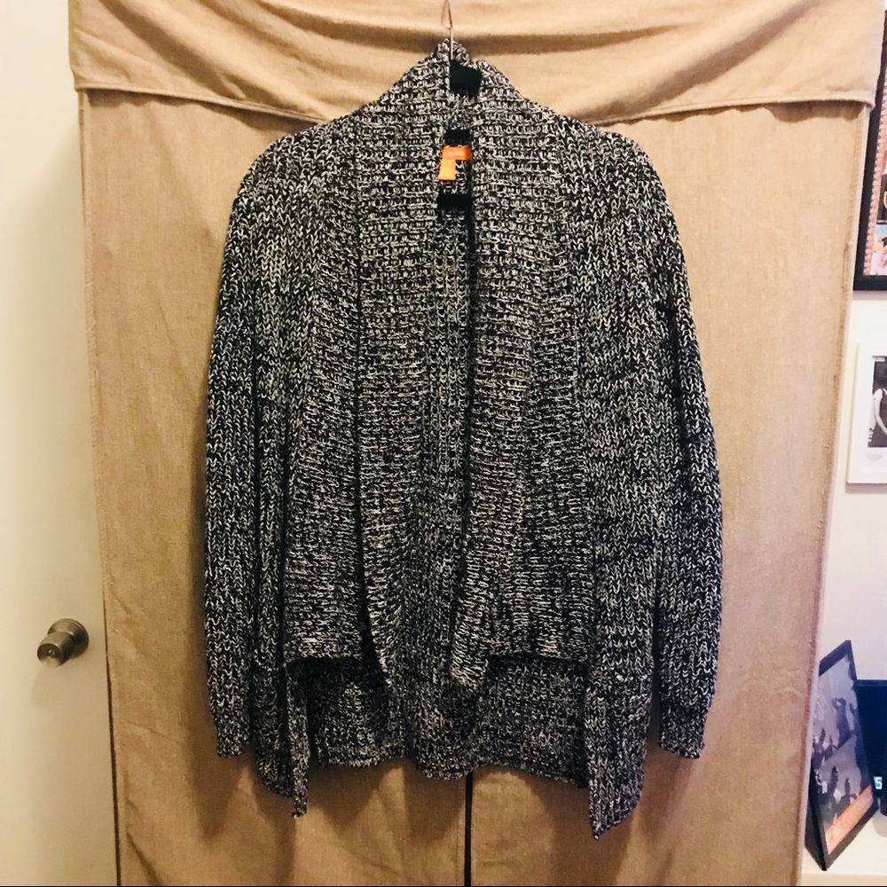 Marled Black & White Athleisure Cardigan Sweater